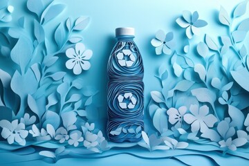 Eco-Friendly Paper Cut Style Reusable Water Bottle with Swirling Symbols for Reducing Plastic Waste and Carbon Footprint