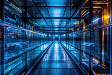 Aufkleber - A long hallway filled with large amounts of glass