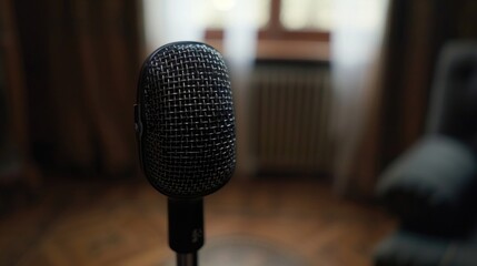Poster - A detailed view of a microphone on its stand