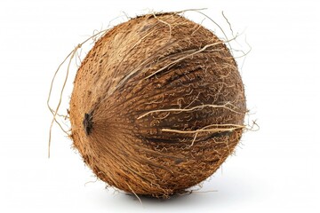 Poster - A detailed view of a coconut on a white background, ideal for use in food or still life photography