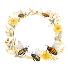 Canvas Print - Bee border animal insect wreath.