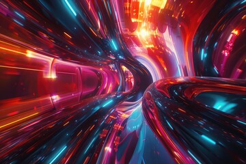 Canvas Print - A vibrant and abstract representation of colorful lights in a tunnel, ideal for use in promotional materials or artistic expressions