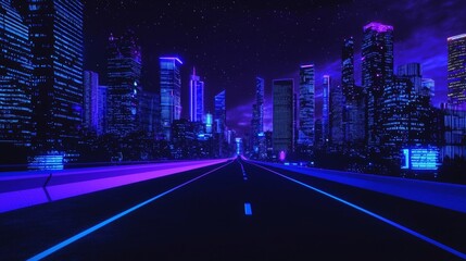 Poster - Capital towers in neon with futuristic technology background, future modern building virtual reality, nightlife style concept.