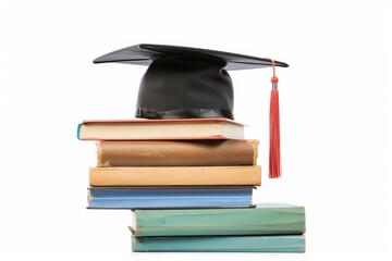 Wall Mural - A graduation cap resting on top of stacked books, symbolizing academic success and knowledge