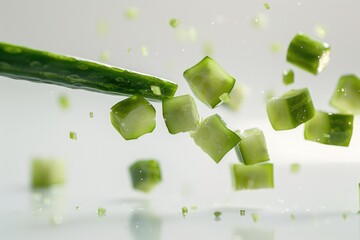 Poster - Fresh cucumber sliced into small cubes for salads or snacks