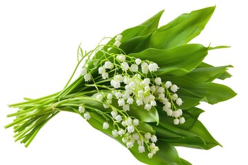 Wall Mural - A close-up shot of a bunch of white flowers with green leaves