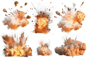 Poster - Explosive devices emitting flames and smoke on a plain white surface