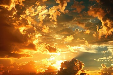 Poster - Golden hour landscape with clouds and sunset glow