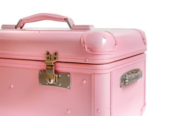 Poster - A pink suitcase sits on a white surface, ready for travel or storage