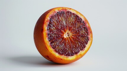 Poster - Fresh blood orange cut in half on a white surface, perfect for photography or food styling
