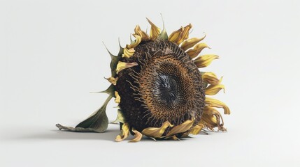 Poster - A large sunflower sits on a white surface, its bright yellow petals and dark center prominent
