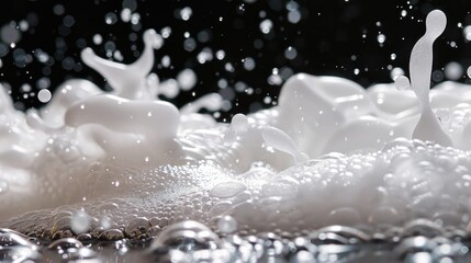 Poster - A close-up shot of a white substance with water droplets, great for science or laboratory settings