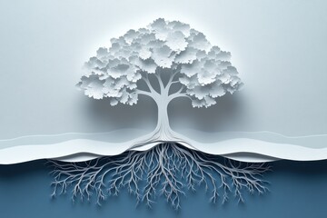 Wall Mural - Carbon Sequestration in Nature - Paper Cut Tree Absorbing CO2 from Air