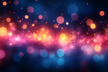 Poster - A burst of colorful light bokeh in shades of pink, blue, and yellow,
