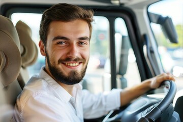 Sticker - A person sitting in the driver's seat of a truck, ready for a trip