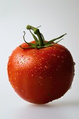 Poster - A fresh red tomato with water droplets glistening on its surface, perfect for use in food or still life photography