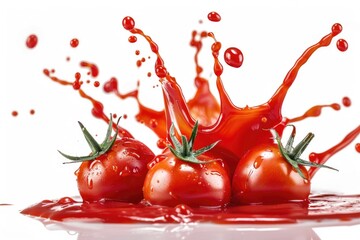 Poster - A cluster of tomatoes with a drizzle of red liquid, ideal for cooking or food photography