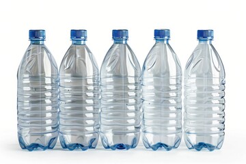 Poster - A row of water bottles sitting next to each other, perfect for use in illustrations or designs about hydration, fitness, or everyday life