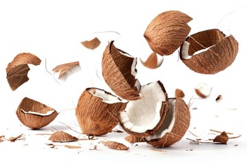 Broken coconut shells on the ground