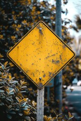Aufkleber - A yellow street sign sitting on the side of a road, useful for illustrating directions or wayfinding concepts