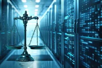 Aufkleber - A scale of justice in a server room setting