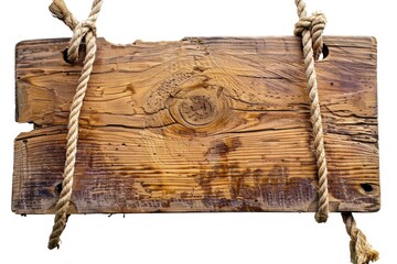 Aufkleber - A rustic wooden sign hangs from a rope, ready to be displayed or used as a decorative piece
