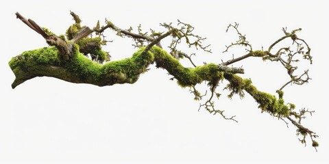 Wall Mural - A close-up shot of a moss-covered tree branch against a bright white sky