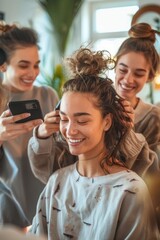 Sticker - A group of young women stand side by side, united and smiling