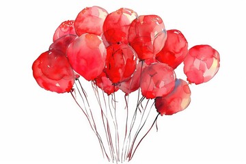 Fototapete - A cluster of red balloons against a white background