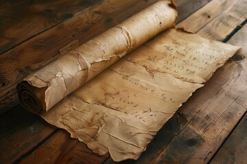 Poster - A simple scene with a piece of paper sitting on top of a wooden table, suitable for use as a background or in presentations