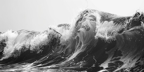 Poster - A powerful wave crashes against the shore in this monochrome image