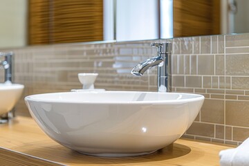 Poster - A modern bathroom with a sink and mirror