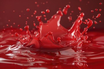 Canvas Print - A bright red liquid pours onto a red surface, creating a dynamic and eye-catching visual