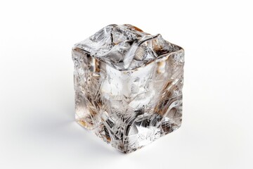 Poster - A single piece of ice sits on a white surface, perfect for cold weather or winter-themed illustrations