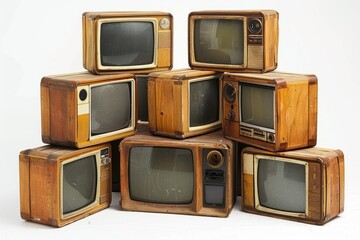 Poster - Old televisions stacked on top of each other, suitable for nostalgic or retro-themed projects
