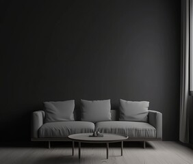 Poster - 3D rendering of a cozy dark living room interior
