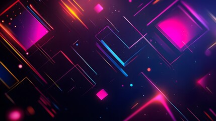 Wall Mural - Abstract geometric shapes in neon colors on a dark background, creating a futuristic look.