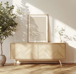 Aufkleber - An elegant modern home space, clean and minimalist interior, 3d model, frame mockup