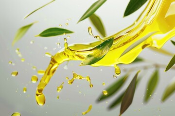Poster - A close-up view of yellow liquid flowing from a bottle