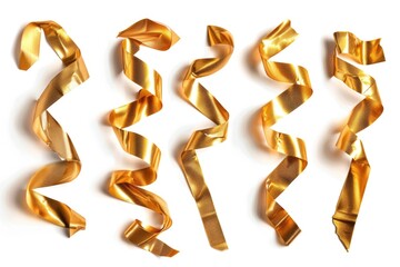 Poster - A collection of shiny golden ribbons placed neatly on a white background