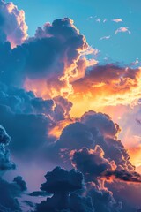 Poster - A plane flies through the clouds as the sun sets in the background