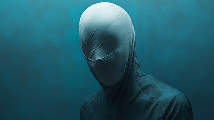 Sticker - A man in a white mask is standing in front of a blue background