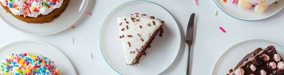 Poster - A delicious assortment of sweet desserts with chocolate cake, pancakes, and ice cream isolated on a white background, flat lay homemade desserts.