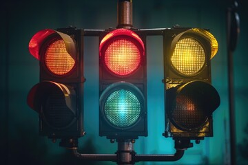 Poster - A picture of a traffic light with red, green, and yellow colors