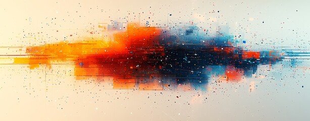 Fototapete - Featuring geometric shapes and flowing lines, this abstract digital art features vibrant red and blue colors.