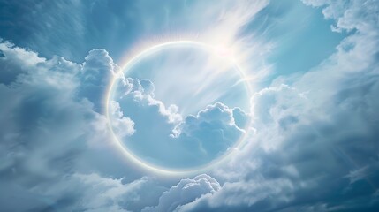 Wall Mural - Blue cloudy sky with a ring of light, holy, atmosphere, mysterious, light, HD, wallpaper banner background