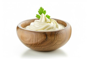 Poster - A wooden bowl filled with creamy goodness and garnished with a fresh parsley sprig