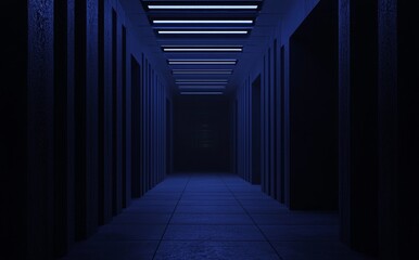 Aufkleber - A cloud data center with servers in the background. There are several racks of servers, each with a strong dramatic light.