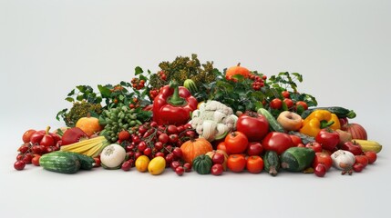 Poster - A colorful arrangement of various fruits and vegetables on a surface