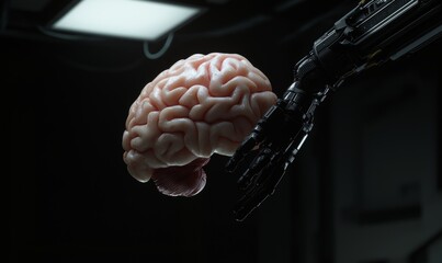 Aufkleber - Future conceptual design of cybernetic artificial robot brain, 3D rendering